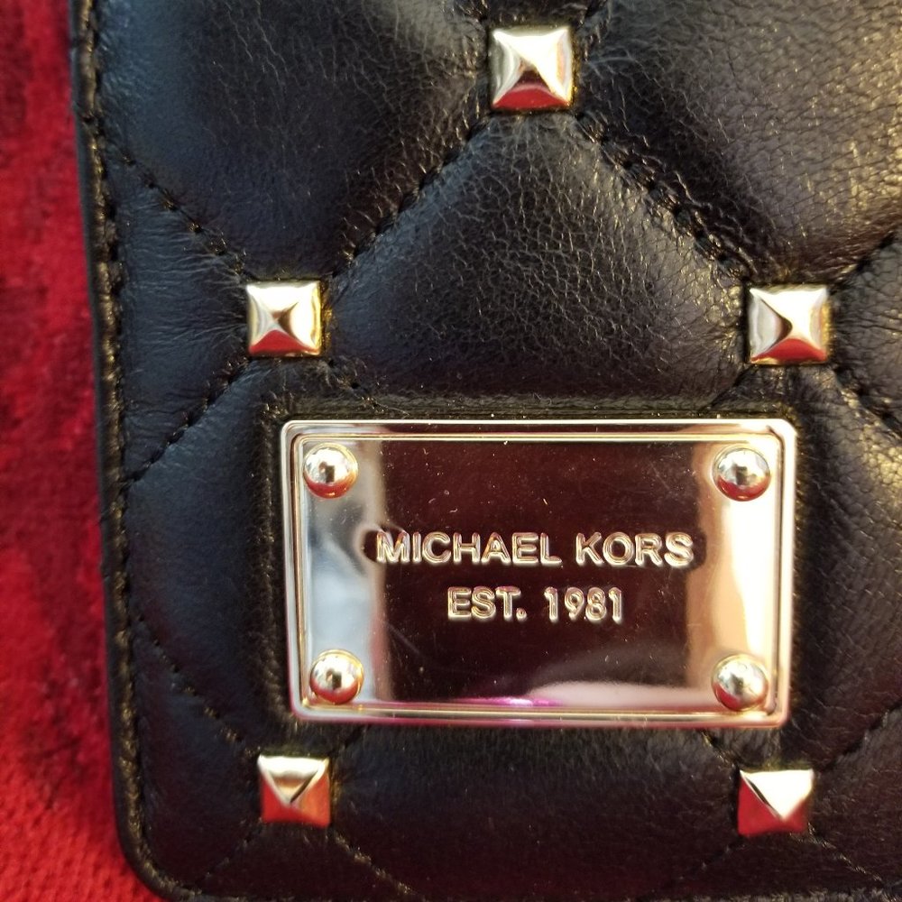 Michael Kors Black Leather Gold Studded Business Card Holder